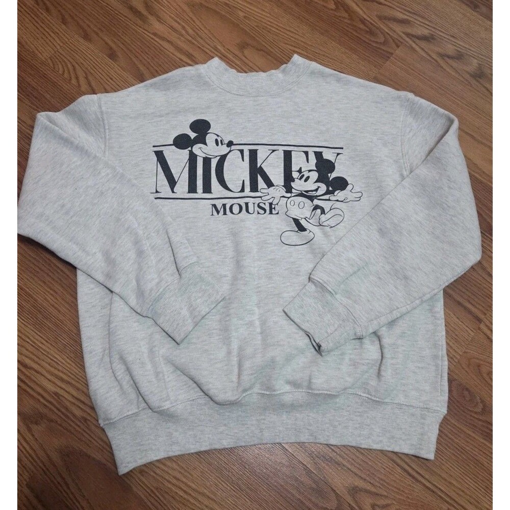 Disney Mickey Mouse Crewneck Sweatshirt Gray Small Classic Graphic Pullover